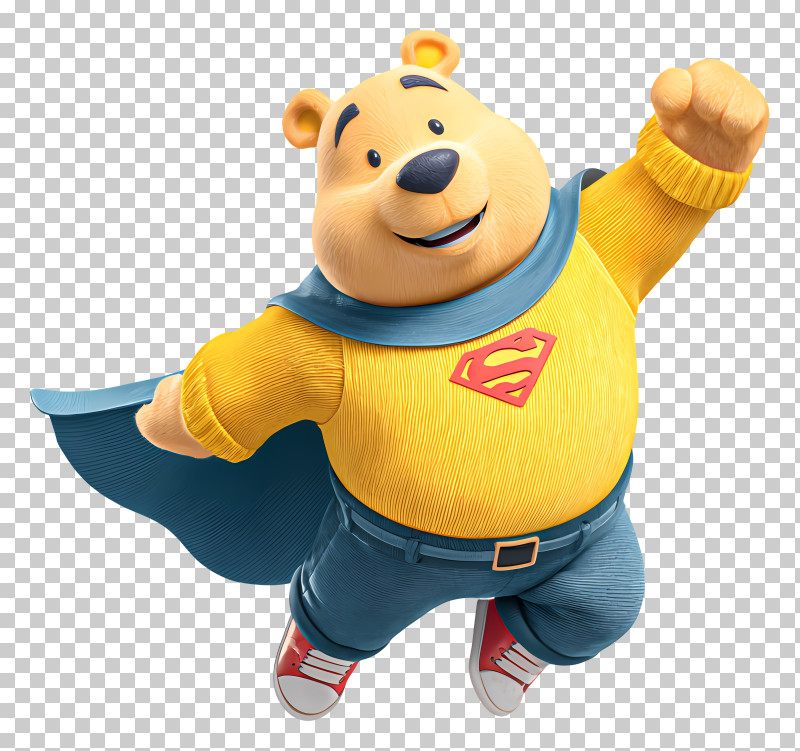 Super Hero Bear Flying - Yellow Superhero Bear With Cape PNG