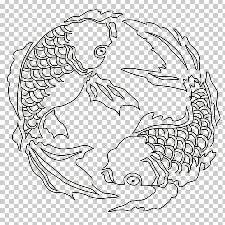 Koi Drawing Line Art White PNG, Clipart, Area, Artwork, Black, Black And White, Circle Free PNG Download