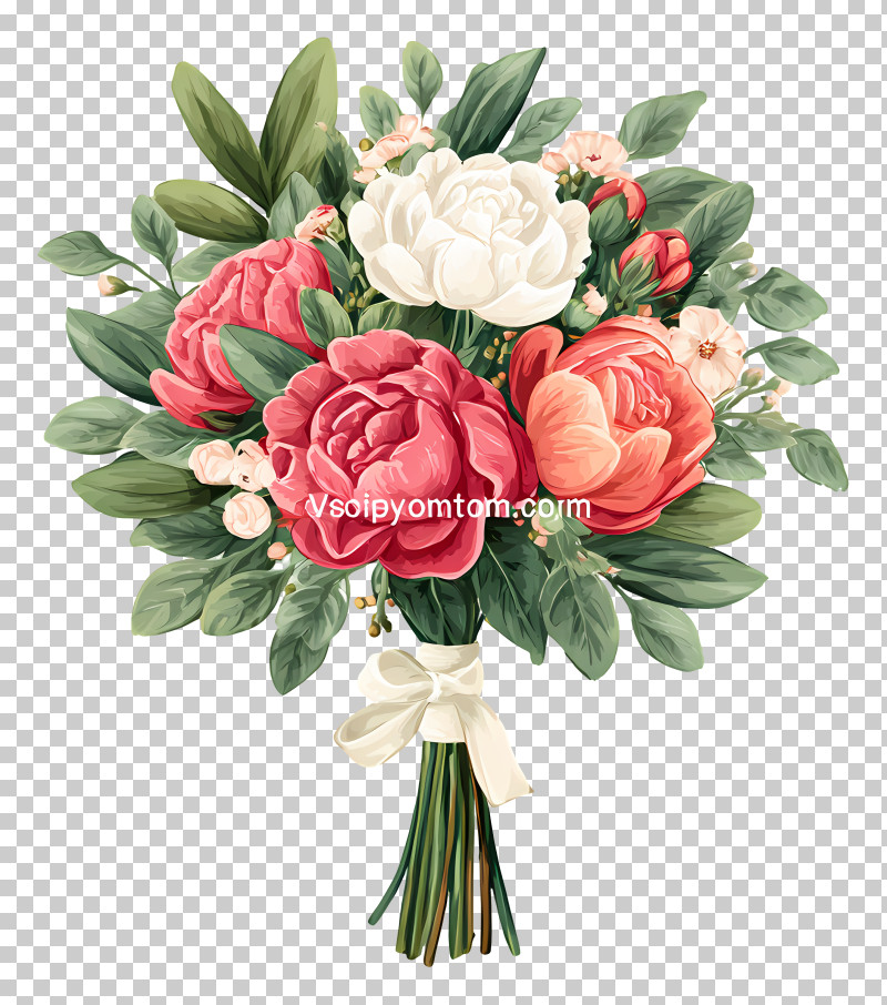 Romantic Pink And White Rose Bouquet PNG