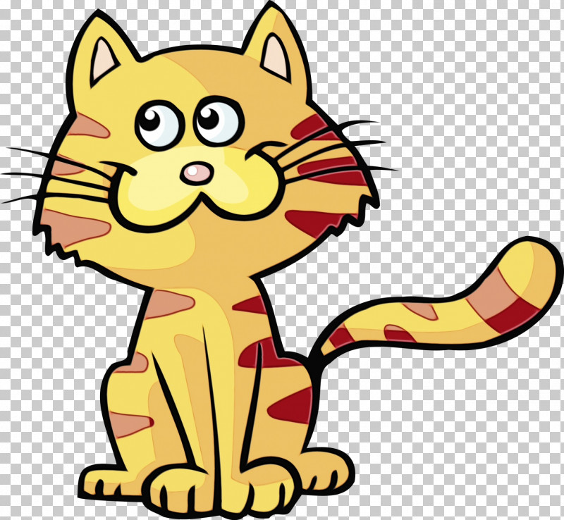 Cartoon Yellow Tail Line Pleased PNG, Clipart, Animal Figure, Cartoon, Cat, Line, Paint Free PNG Download