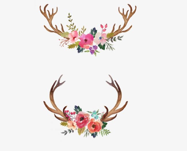 Hand Painted Watercolor Flower Antler Decorative Pattern PNG, Clipart, Antler Clipart, Antlers, Decorative, Decorative Clipart, Decorative Pattern Free PNG Download