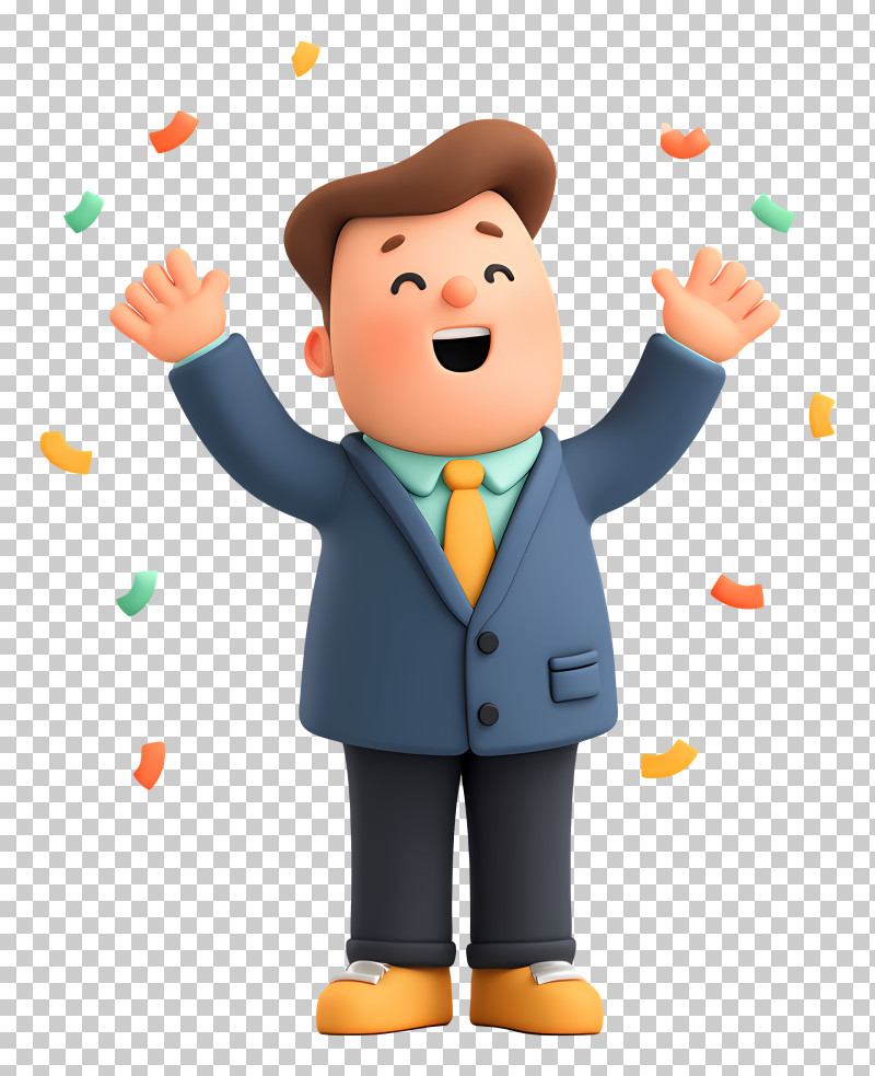Businessman Celebrating Success - Happy Cartoon Man With Confetti PNG