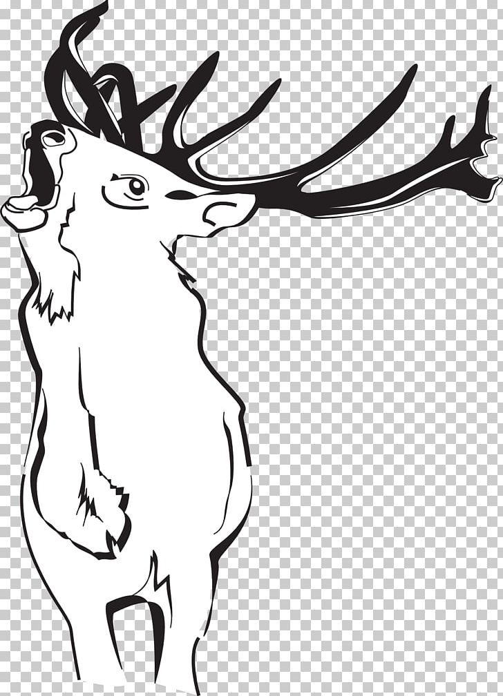 Reindeer Red Deer White-tailed Deer PNG, Clipart, Animal, Antler, Artwork, Black And White, Cartoon Free PNG Download