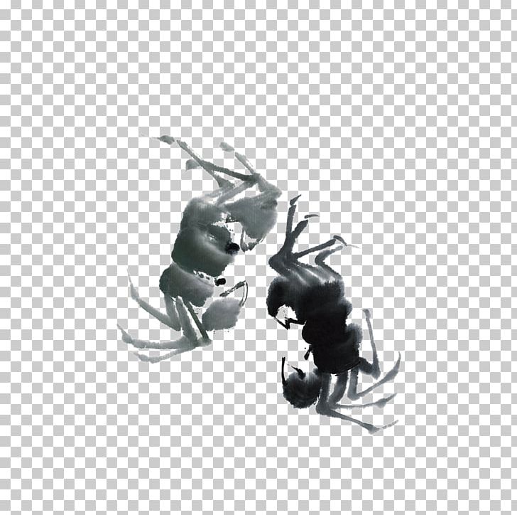 Crab Ink Wash Painting Watercolor Painting PNG, Clipart, Animals, Art, Black, Black And White, Cartoon Free PNG Download