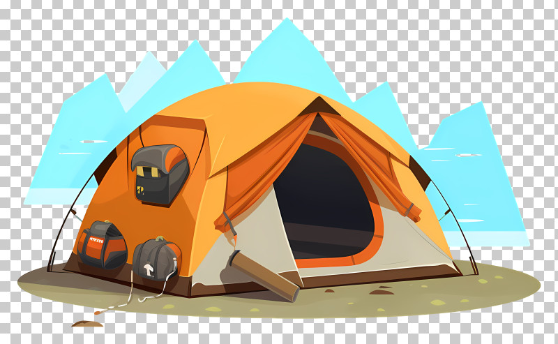 Camping Tent - Orange Camping Tent In The Mountains PNG