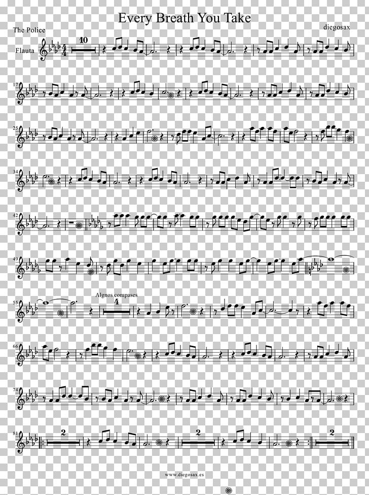 Every Breath You Take Sheet Music Violin Saxophone Flute PNG, Clipart, Alto Saxophone, Angle, Area, Black And White, Breathing Free PNG Download