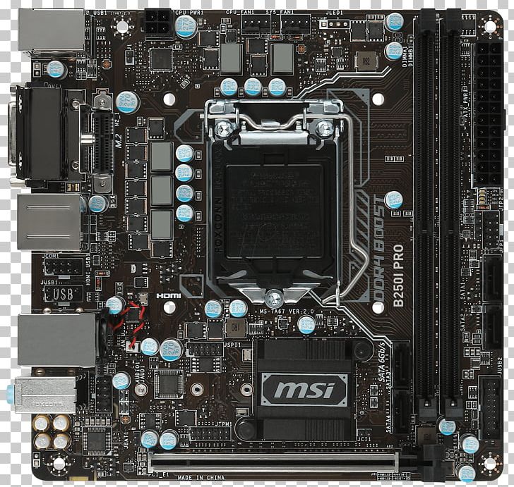 LGA 1151 Motherboard Mini-ITX MSI B250I PRO CPU Socket PNG, Clipart, Computer Hardware, Electronic Device, Electronics, Microcontroller, Motherboard Free PNG Download