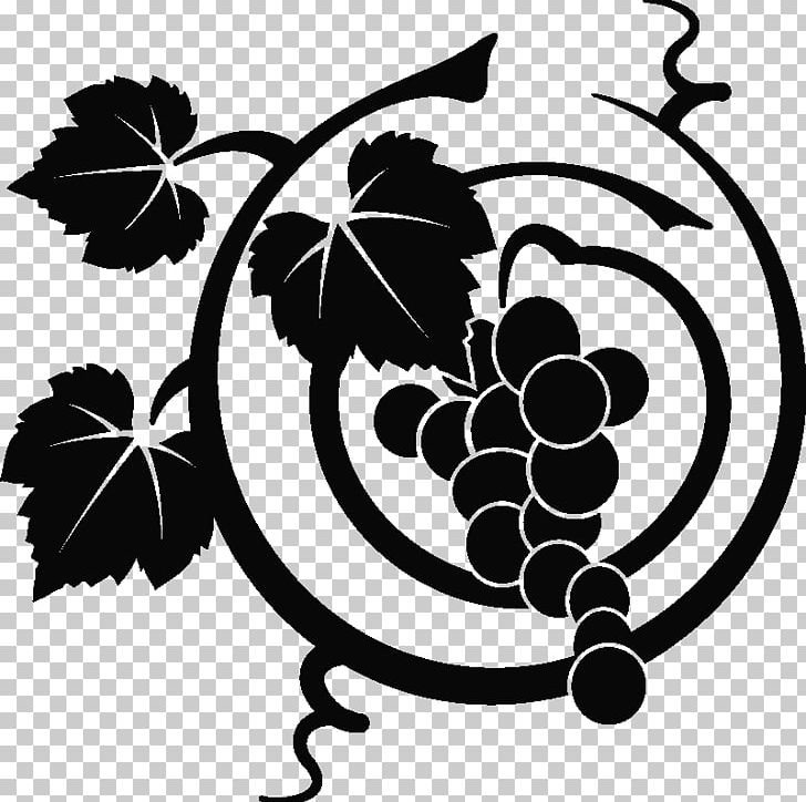 Grape Silhouette Leaf Flower PNG, Clipart, Artwork, Black And White, Branch, Branching, Circle Free PNG Download