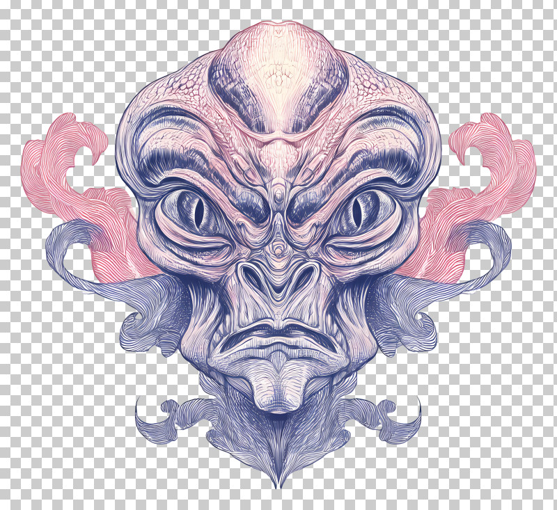 Alien Head - Fantasy Alien Face Illustration PNG