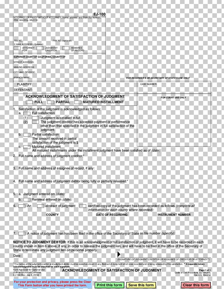 Abstract Of Judgment California Document Form PNG, Clipart, Area, California, California Franchise Tax Board, Court, Defendant Free PNG Download