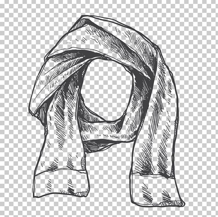 Drawing Scarf PNG, Clipart, Bib, Black And White, Clothing, Coat, Decoration Free PNG Download