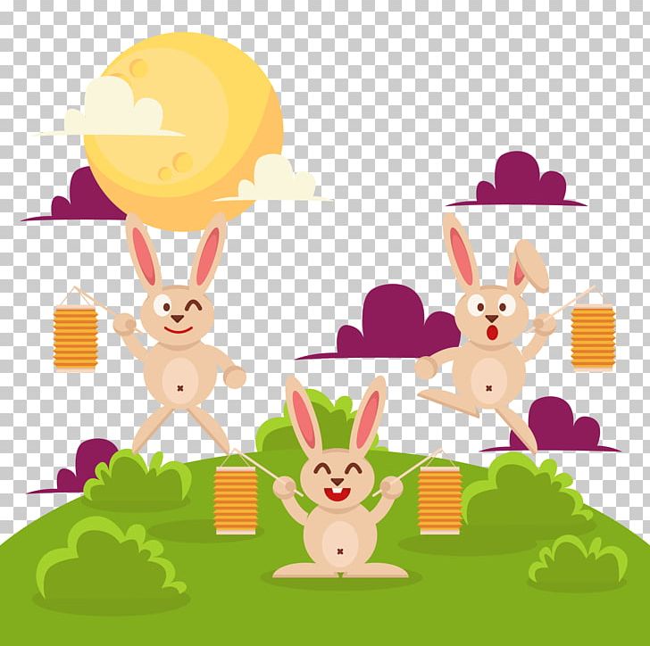 Easter Bunny Moon Rabbit Mid-Autumn Festival PNG, Clipart, Art, Autumn, Autumn Leaves, Bunny, Cartoon Free PNG Download