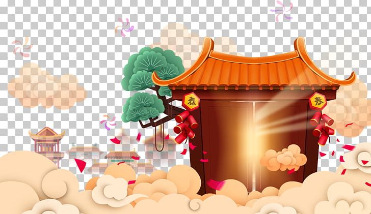 Creative Flat House Tree Cloud Background PNG, Clipart, Baking, Cartoon, Chinese Calendar, Chinese Culture, Chinese New Year Free PNG Download