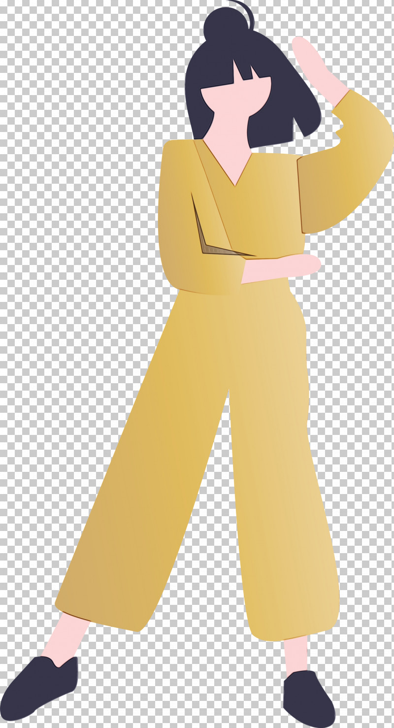 Standing Cartoon Yellow Costume PNG, Clipart, Cartoon, Costume, Modern Girl, Paint, Standing Free PNG Download