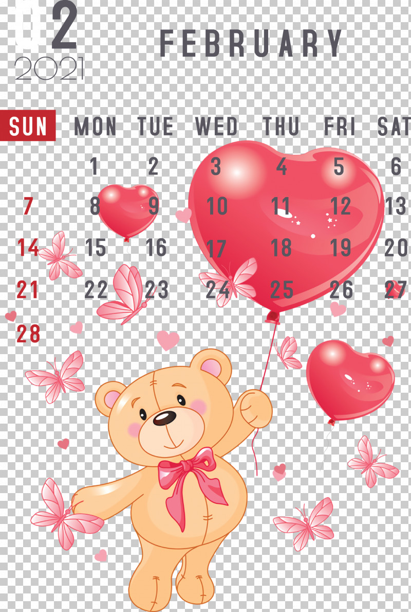 February 2021 Printable Calendar February Calendar 2021 Calendar PNG, Clipart, 2021 Calendar, Balloon, Bears, Birthday, Giant Panda Free PNG Download