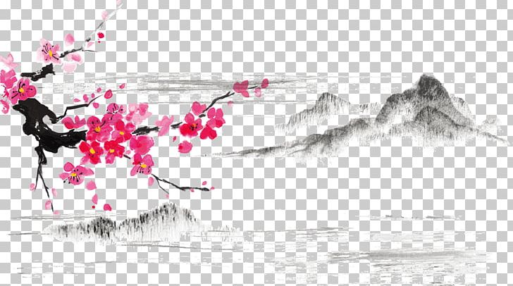 Japanese Art Ink Wash Painting Japanese Painting Cherry Blossom PNG, Clipart, Branch, Chinese Painting, Computer Wallpaper, Flower, Happy Birthday Vector Images Free PNG Download
