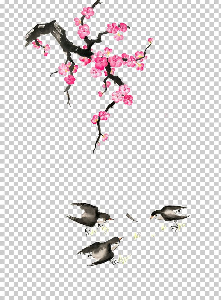 Watercolour Flowers Chinese Painting Plum Blossom PNG, Clipart, Beak, Bird, Birdandflower Painting, Blossom, Branch Free PNG Download