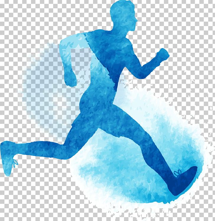 Running Watercolor Painting Illustration PNG, Clipart, Animals, Blue Background, Blue Flower, Blue Vector, Girl Silhouette Free PNG Download
