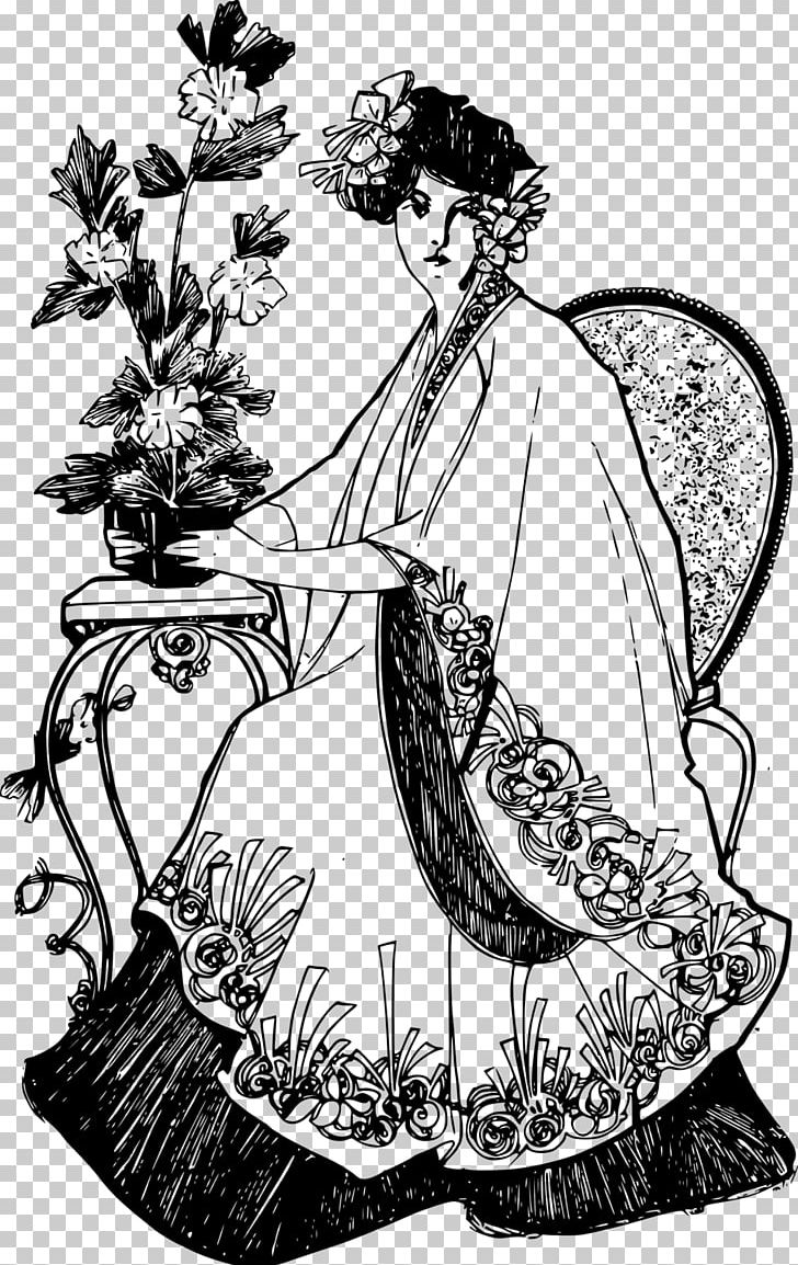 Flower Black And White Woman PNG, Clipart, Art, Artwork, Black And White, Color, Drawing Free PNG Download
