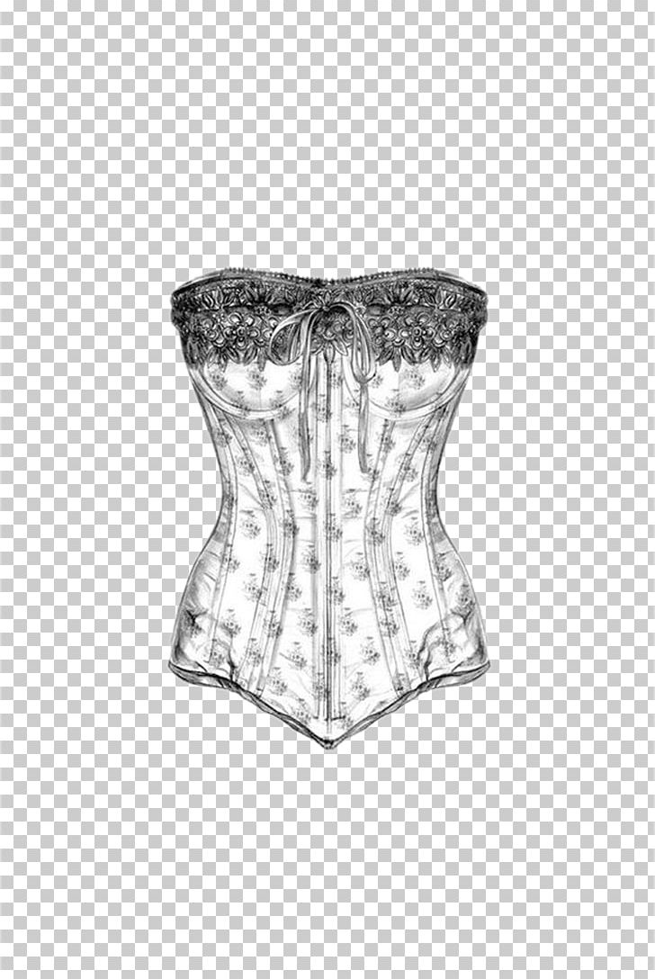 Drawing Corset Bustier Sketch PNG, Clipart, Art, Black And White, Bustier, Clothing, Corset Free PNG Download