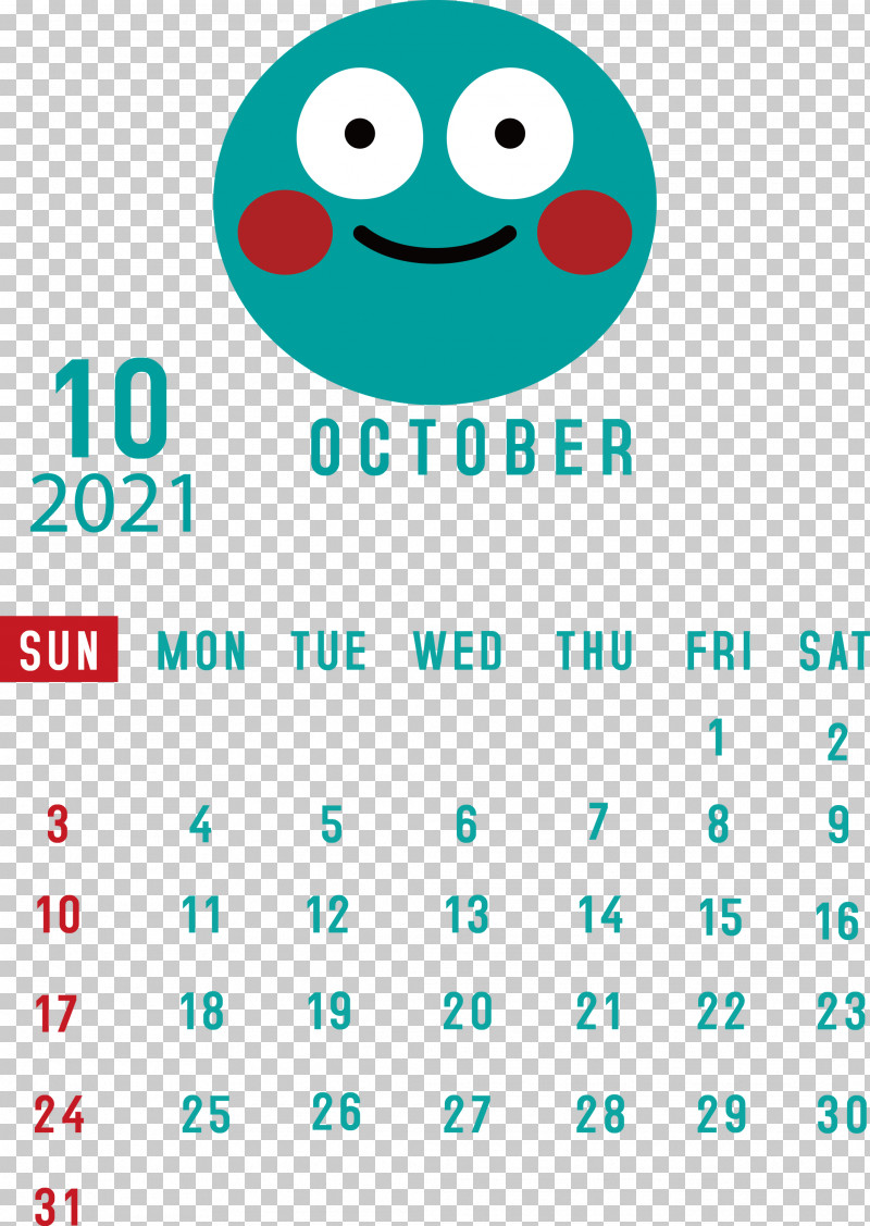 October 2021 Printable Calendar October 2021 Calendar PNG, Clipart, Aqua M, Behavior, Calendar System, Emoticon, Happiness Free PNG Download