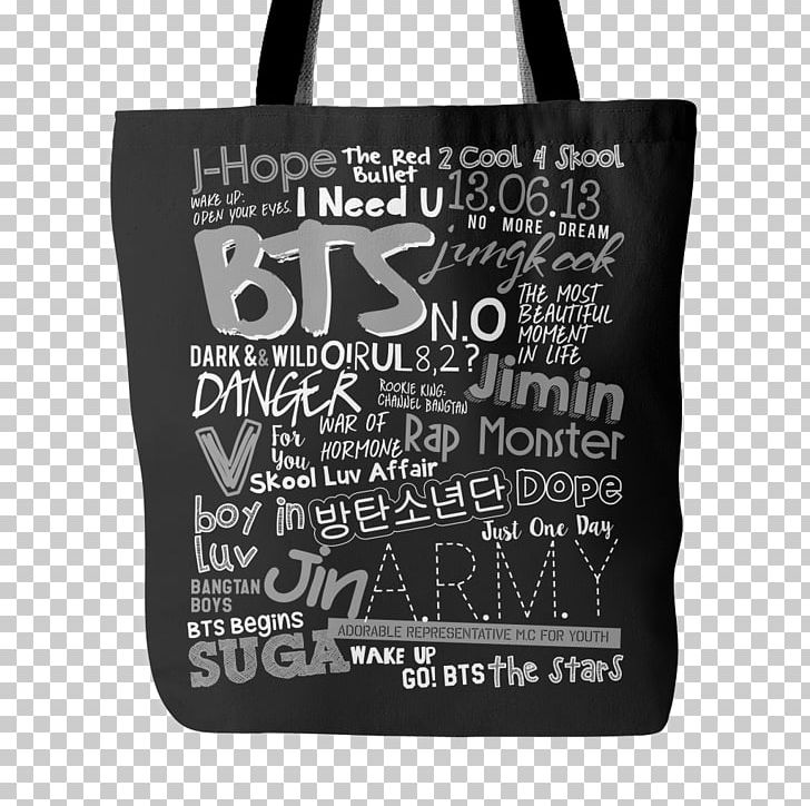Tote Bag BTS T-shirt K-pop Canvas PNG, Clipart, Art, Bag, Black And White, Brand, Bts Free PNG Download
