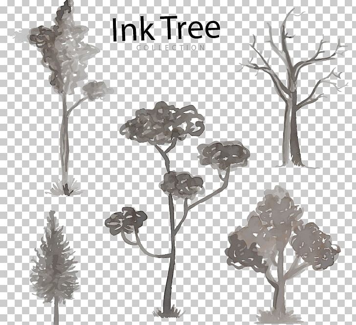 Black And White Tree Watercolor Painting Twig Illustration PNG, Clipart, Branch, Christmas Tree, Flower, Free Stock Png, Handpainted Trees Free PNG Download