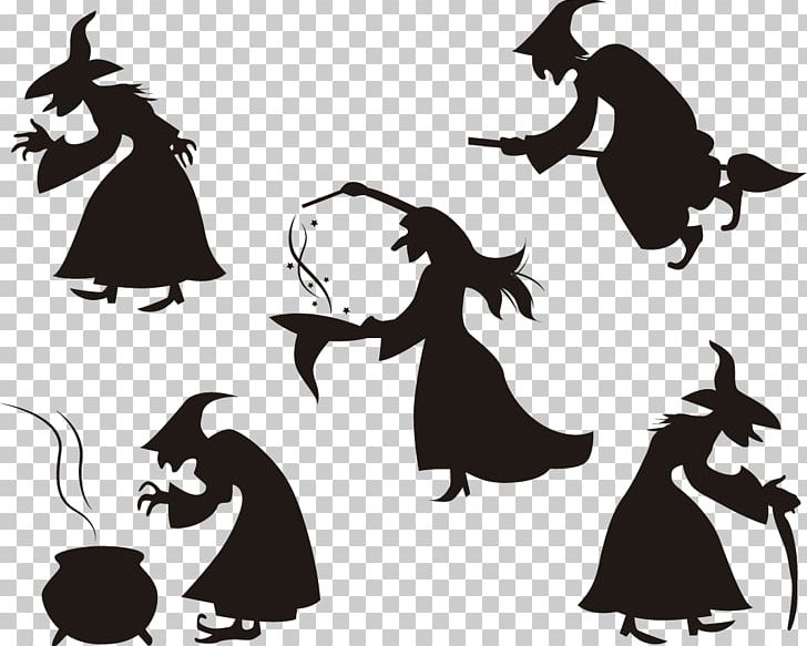 Halloween Witchcraft Silhouette PNG, Clipart, Black And White, Carnivoran, Cat Like Mammal, Dog Like Mammal, Fictional Character Free PNG Download