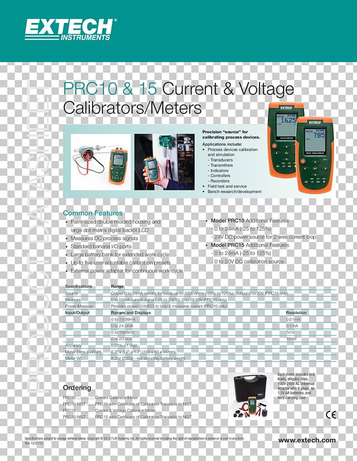 Extech PRC15 Current & Voltage Calibrator Extech Instruments Calibration Electric Potential Difference Datasheet PNG, Clipart, Accuracy And Precision, Brochure, Calibration, Datasheet, Display Advertising Free PNG Download