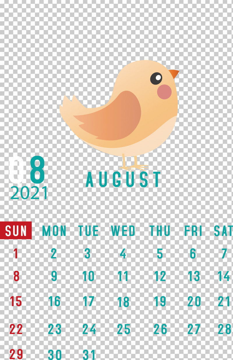 August 2021 Calendar August Calendar 2021 Calendar PNG, Clipart, 2021 Calendar, Beak, Birds, Calendar System, Line Free PNG Download
