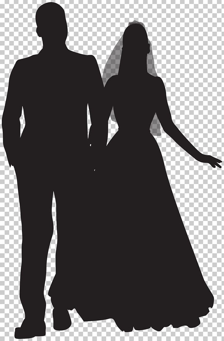 Silhouette Wedding Couple PNG, Clipart, Black, Black And White, Couple, Drawing, Dress Free PNG Download