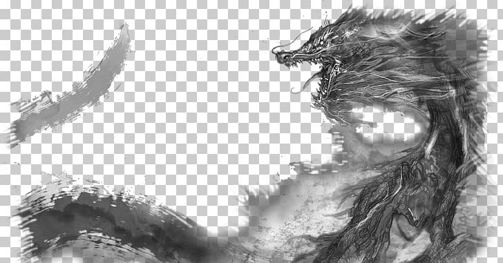 Chinese Dragon Ink Brush Inkstick PNG, Clipart, Black, Black And White, Black Background, Black Hair, Carnivoran Free PNG Download