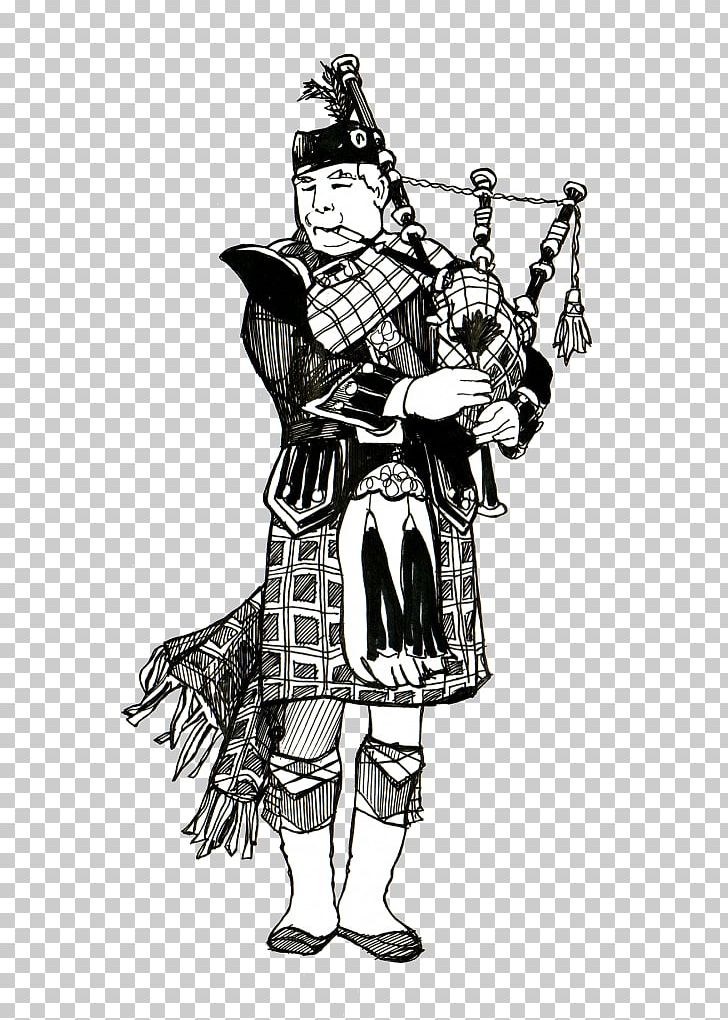 Costume Design Visual Arts Scotland Sketch PNG, Clipart, Armour, Art, Bagpiper, Black And White, Character Free PNG Download