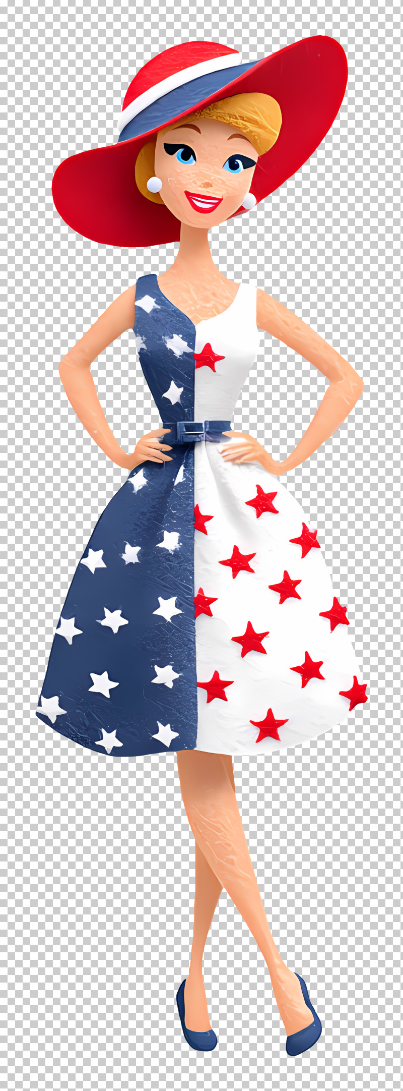Fourth Of July Barbie - Fashionable Woman In Patriotic Dress PNG