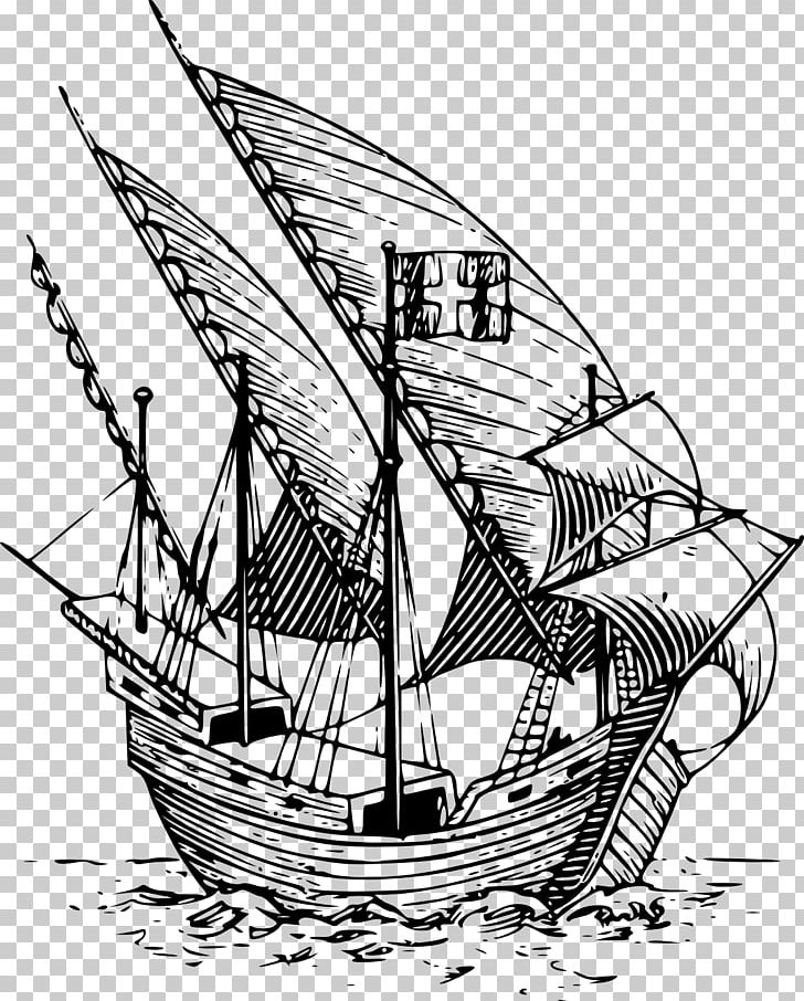Caravel Sailing Ship PNG, Clipart, Artwork, Baltimore Clipper, Barque, Black And White, Boat Free PNG Download