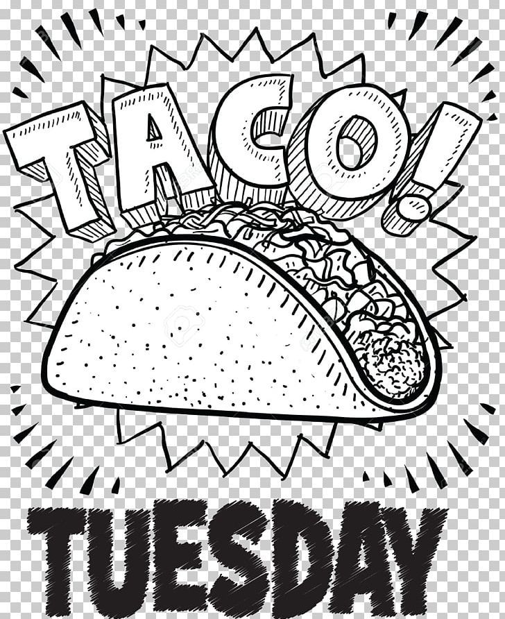 Taco Mexican Cuisine Burrito Drawing PNG, Clipart, Area, Art, Black And White, Burrito, Circle Free PNG Download