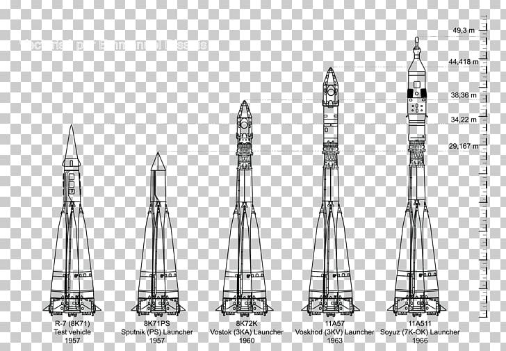 Vostok 1 Project Vanguard R-7 Semyorka Intercontinental Ballistic Missile PNG, Clipart, Angle, Black And White, Intercontinental Ballistic Missile, Launcher, Launch Vehicle Free PNG Download