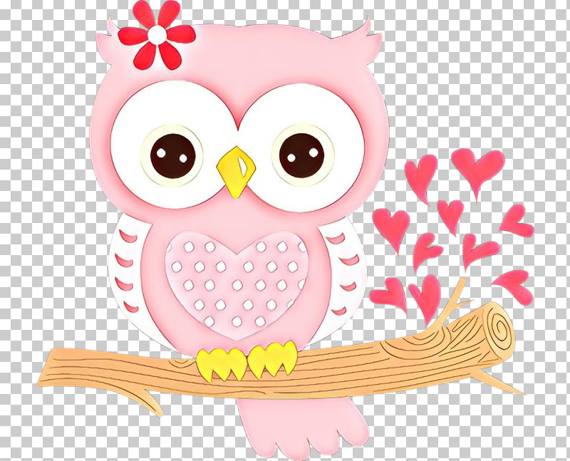 Owl Pink Cartoon Bird Bird Of Prey PNG, Clipart, Bird, Bird Of Prey, Branch, Cartoon, Heart Free PNG Download
