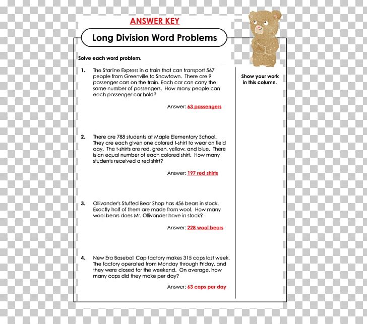 Word Problem Worksheet Mathematics Long Division PNG, Clipart, Area, Child, Diagram, Division, Document Free PNG Download