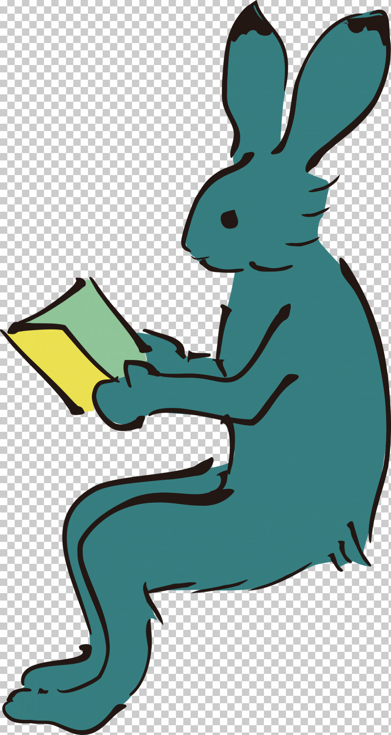 Reading Book Rabbit PNG, Clipart, Animal Figurine, Book, Cartoon, Green, Rabbit Free PNG Download