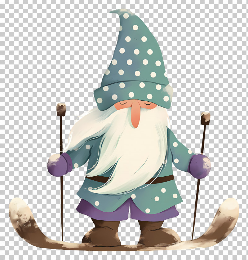 Winter Gnome - Skiing Gnome In Polka Dot Outfit PNG