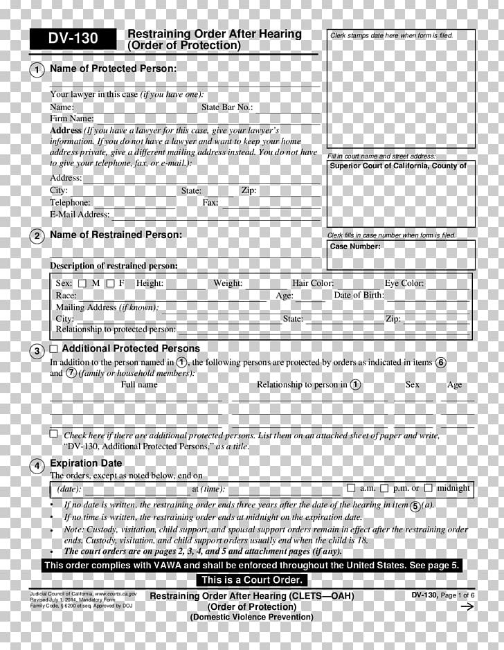 Restraining Order Document Domestic Violence Court PNG, Clipart, Area, California, Court, Court Order, Document Free PNG Download
