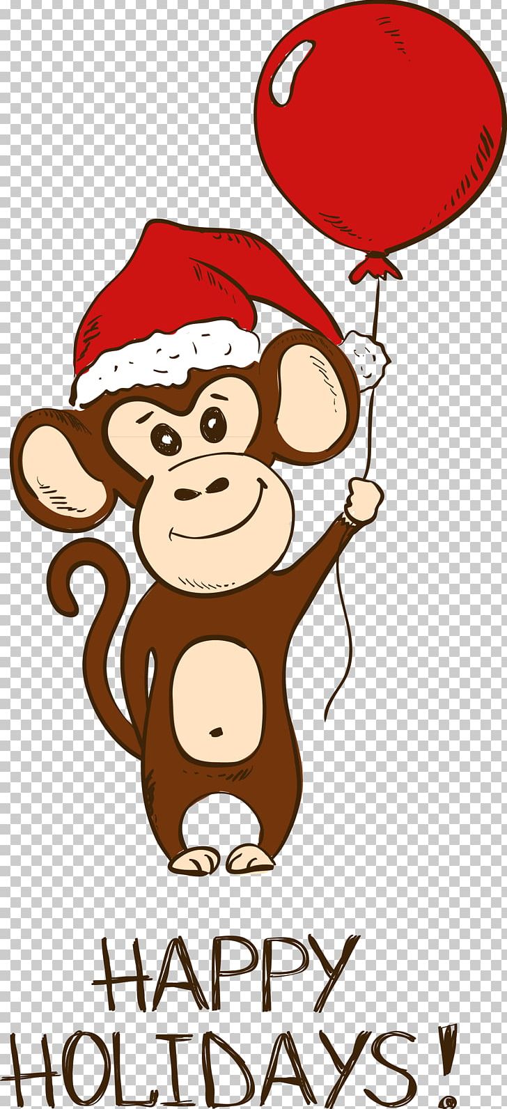 Santa Claus Christmas Cartoon Monkey PNG, Clipart, Animals, Area, Artwork, Balloon, Balloon Cartoon Free PNG Download