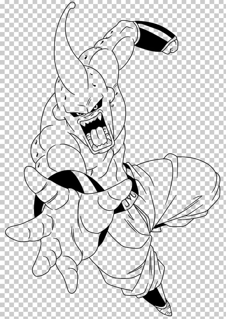 Majin Buu Vegeta Goku Cell Line Art PNG, Clipart, Arm, Art, Black, Black And White, Cartoon Free PNG Download