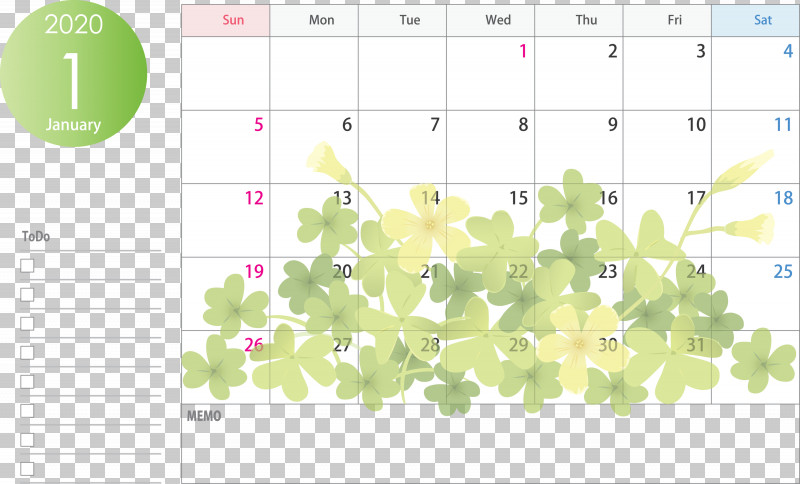 January 2020 Calendar January Calendar 2020 Calendar PNG, Clipart, 2020 Calendar, Flower, Green, January 2020 Calendar, January Calendar Free PNG Download