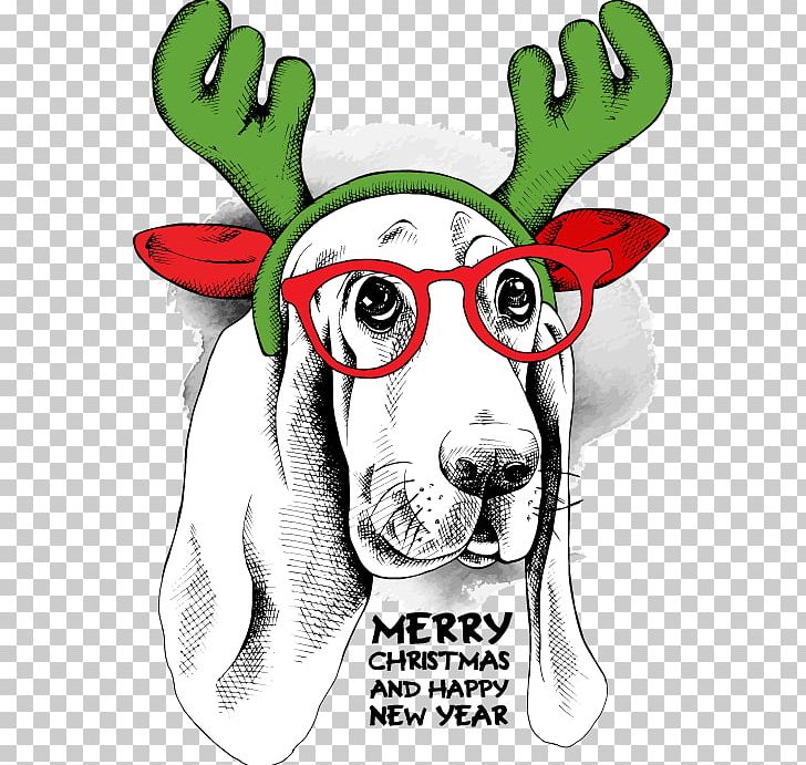 Basset Hound Santa Claus Reindeer Christmas PNG, Clipart, Animals, Antler, Christmas Card, Christmas Decoration, Christmas Frame Free PNG Download