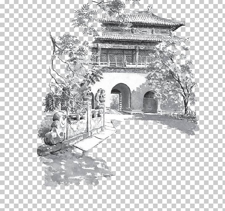 Forbidden City Gulou And Zhonglou Ink Wash Painting Painter PNG, Clipart, Architecture, Art, Beijing, Black And White, Building Free PNG Download