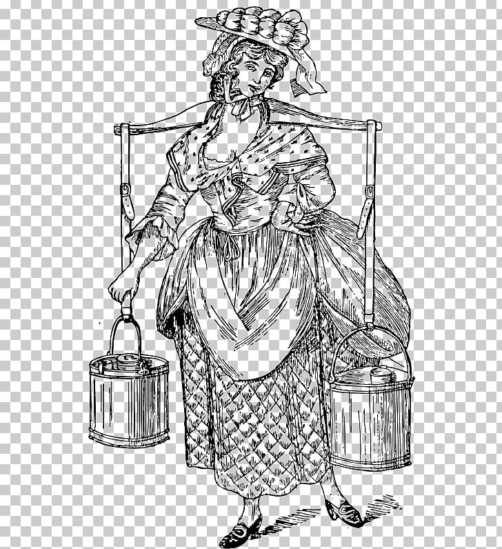 Milkmaid Line Art PNG, Clipart, Art, Artwork, Black And White, Cartoon, Clothing Free PNG Download