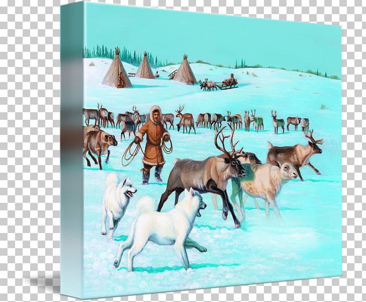 Reindeer Samoyed Dog Gallery Wrap Antler Canvas PNG, Clipart, Antler, Art, Canvas, Cartoon, Deer Free PNG Download