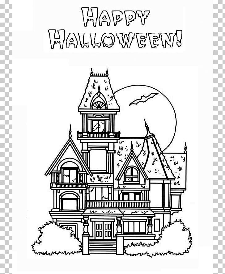 Coloring Book Halloween House Ghost Page PNG, Clipart, Adult, Area, Art, Artwork, Black And White Free PNG Download